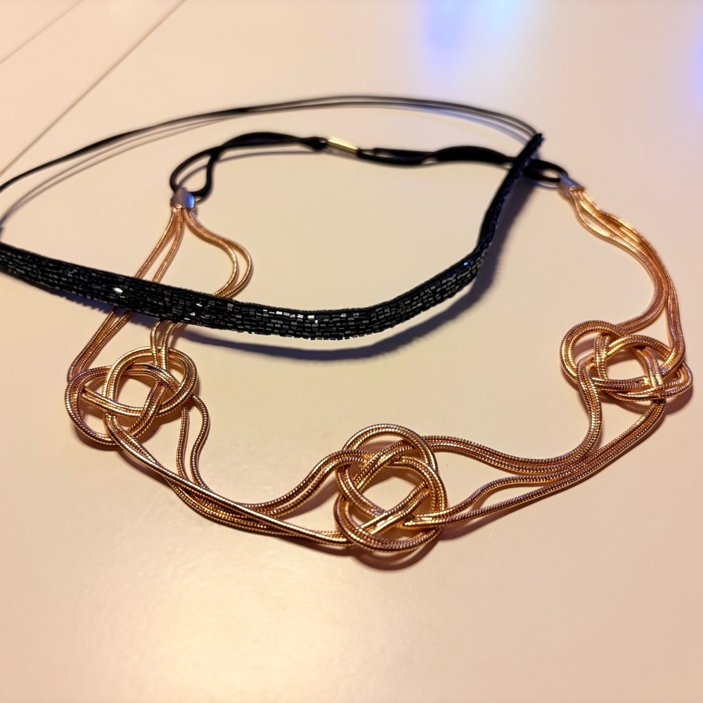 Set of metal gold tone and black beaded headbands